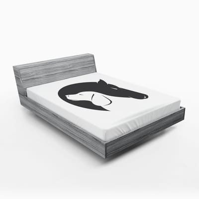 ABAKUHAUS Hoeslaken met dierenprint, Hond en Paard, Zachte decoratieve stof met elastische band, 135 cm x 190 cm, Zwart en Wit