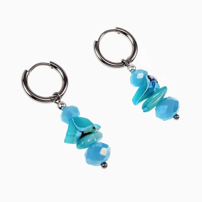 ∅14mm Oorringen Dames - RVS - Oorbellen met Turquoise Oostenrijkse Glaskralen en Schelp
