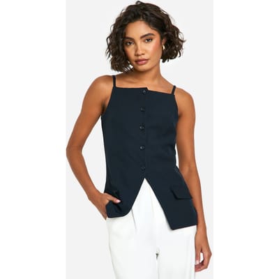 boohoo Dames Hoge kraag waistcoat met vierkante hals | Marineblauw | Maat: 34