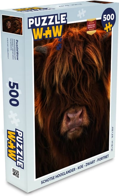 Puzzel Schotse Hooglander - Koe - Zwart - Portret - Legpuzzel - Puzzel 500 stukjes