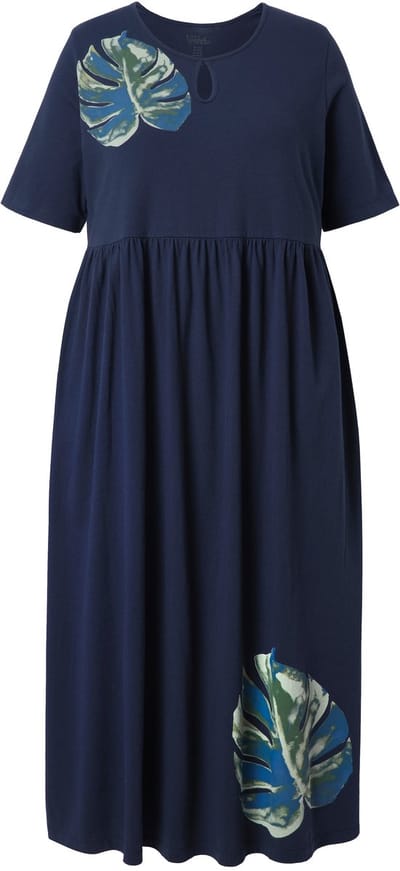 Ulla Popken - Dames - Jersey maxi-jurk - Marine - Maat 46+