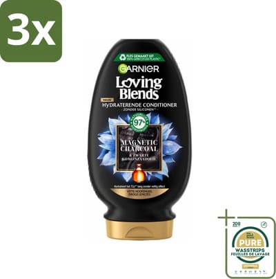 3 x Garnier Loving Blends Magnetic Charcoal Conditioner 250 ml - Grootverpakking - Vette Hoofdhuid - Droge Lengtes - Conditioner - Zuiverende Conditioner - Hydraat