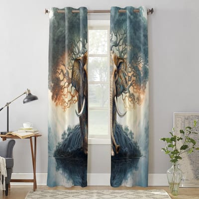 Olifant Bohemien Boom Gordijnen voor Slaapkamer Woonkamer Raamgordijn Behandelingen Jaloezieën Keuken Huisdecoratie Draperieën 135W x 60H(cm) x1 gray