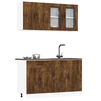 vidaXL - 4-delige - Keukenkastenset - Kalmar - bewerkt - hout - gerookt - eiken