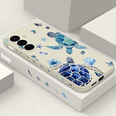 Zachte TPU Telefoonhoesje Voor Samsung Galaxy S24 S25 FE S25 S23 S22 Ultra A17 A56 A16 A55 A25 A15 A36 A54 5G Blauw Schildpad Print Cover Galaxy S24 FE