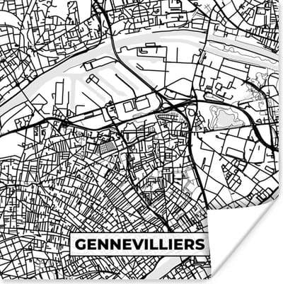Poster Frankrijk - Plattegrond - Gennevilliers - Stadskaart - Kaart - Zwart wit - 100x100 cm XXL