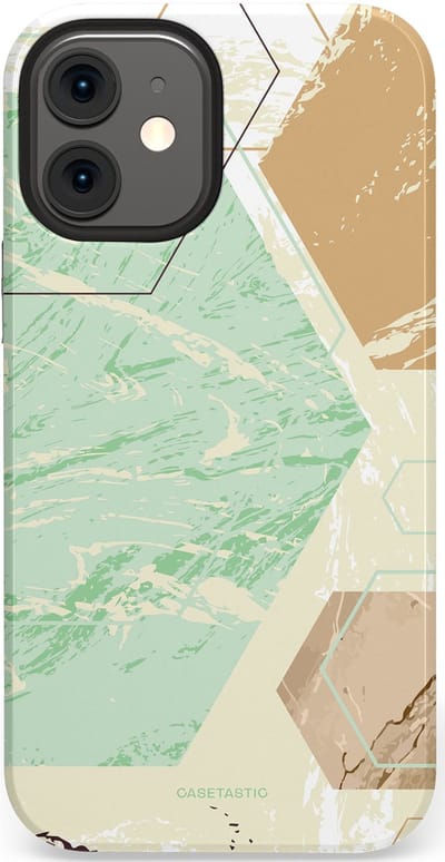 Casetastic hoesje geschikt voor Apple iPhone 12 Mini - Dubbellaagse bescherming - Vlaklicht - Fashion Case - Crème Mintgroen Wit Lichtgrijs