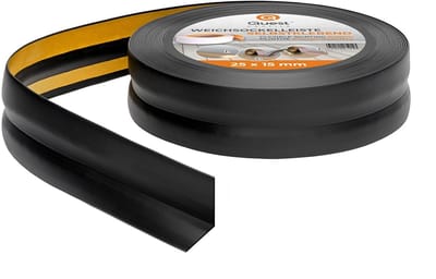 Zelfklevende Plint - Afwerkstrip Afdichtband - Muren Afwerken - Flexibel PVC Materiaal - 25 mm x 15 mm - Zwart