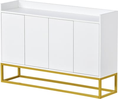 Sweiko Modern Dressoir in minimalistische stijl, 4-deurs handvatloze buffetkast voor eetkamer, woonkamer, keuken, Wit
