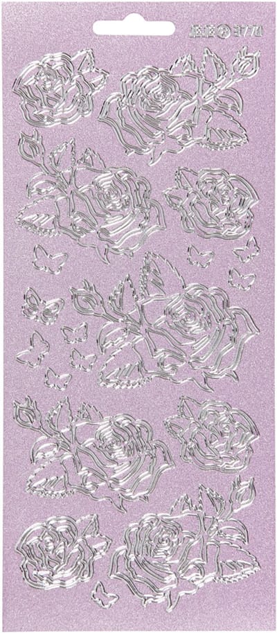 Stickers, rozen, vel 10x23 cm, zilver, 1 vel