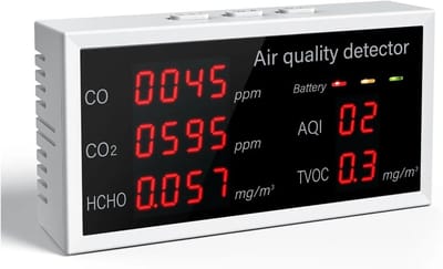 Luchtkwaliteit Monitor - Meetapparaat Binnenlucht - Gezonde Leefomgeving - 5-in-1 Sensor - Compact Formaat - Wit