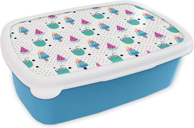 Broodtrommel Blauw - Lunchbox - Brooddoos - Patroon - IJs - Watermeloen - 18x12x6 cm - Kinderen - Jongen
