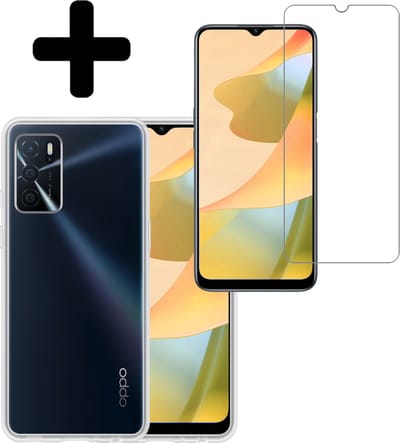 Hoesje - Met Screenprotector - Geschikt voor OPPO A16 - Sterk & Shockproof - Back Cover - Siliconen Case - Telefoon Hoes - Telefoonhoesjes - Transparant