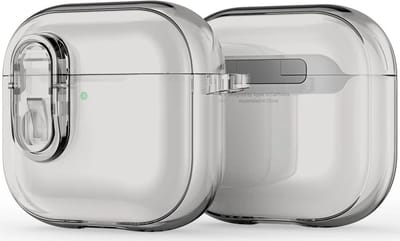 Dux Ducis PECL Hoesje Geschikt voor AirPods 4 met Aluminum Haak Transparant Grijs