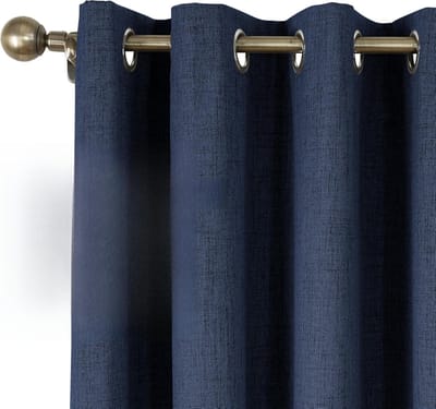 Verduisteringsgordijn met oogjes, 2 stuks, h175 x b 140 cm, warmte-isolerend, linnenlook, raamgordijn voor woonkamer, ondoorzichtig gordijn met ogen, blauw
