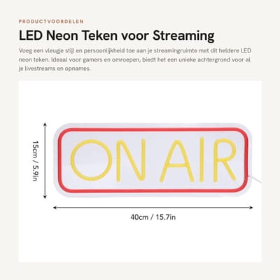 Dailygoods- Neon Teken Helder LED - USB Aangedreven - Wandbevestiging - Opnamelicht - Streamingruimte - 40x15cm - Schakelbaar - Neonlicht