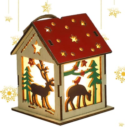 Kersthuis decoratie - Dorp huisjes - Feestelijke sfeer - Houten constructie - 99 x 91 x 7 cm - Multicolor