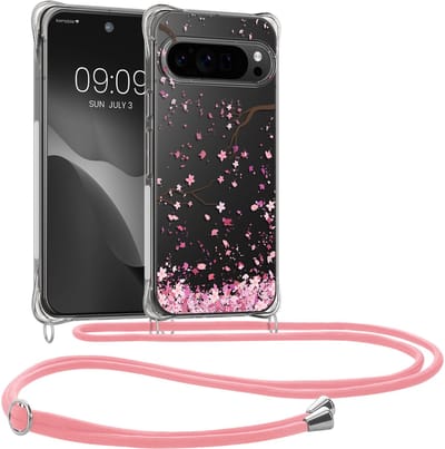 kwmobile telefoonhoesje geschikt voor Google Pixel 10 Pro XL - Hoesje met telefoonkoord - Back cover voor smartphone - Case in poederroze / donkerbruin / transparant