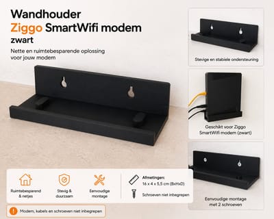 Ziggo SmartWifi modem wandhouder zwart – muurmontage voor Sagemcom wifi modem