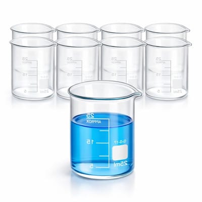 Set van 10 Stuks Borosilicaat Glazen Bekers van 25Ml voor Laboratorium en Wetenschappelijke Experimenten met Afdrukken voor Schoolprojecten