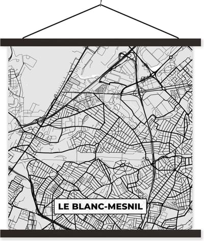 Posterhanger incl. Poster 60x60 cm - Schoolplaat - Kaart - Stadskaart - Frankrijk - Le Blanc-Mesnil - Plattegrond - Textielposter - Zwarte latten - Stadskaart
