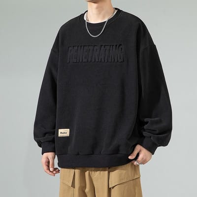 Polarfleece Hoodie Heren Lente en Herfst Nieuwe Losse Crewneck Top Jongens Mode Merk Staalprint Zware Jas 3XL