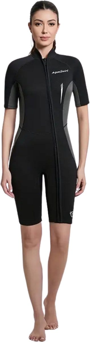 Bovista Wetsuit Dames - Swimsuit - Shorty - Surfpak - Duikpak - Lange Mouw - Zwemsuit - Zwart - XS