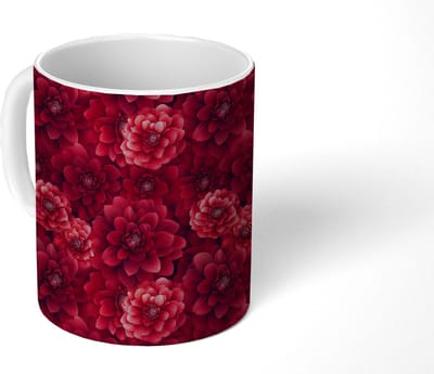 Mok - Koffiemok - Dahlias - Bloemen - Rood - Mokken - 350 ML - Beker - Koffiemokken - Theemok