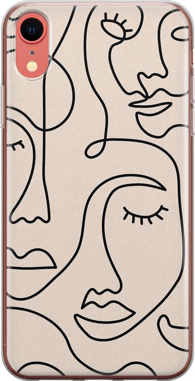Leuke Telefoonhoesjes - Geschikt voor iPhone XR - Abstract gezicht lijnen - Soft case - TPU - Beige
