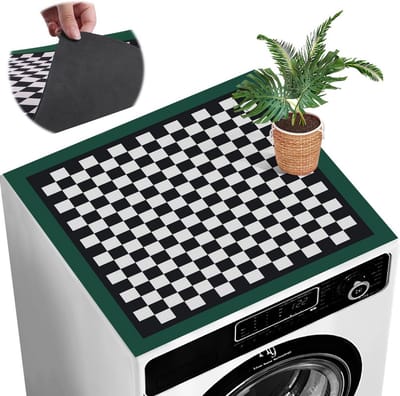 Wasmachinehoes, antislip, 60 x 60 cm, wasmachinehoes, universele wasmachinehoes, op maat te snijden, wasmachinebescherming (donkergroen schaakbord)