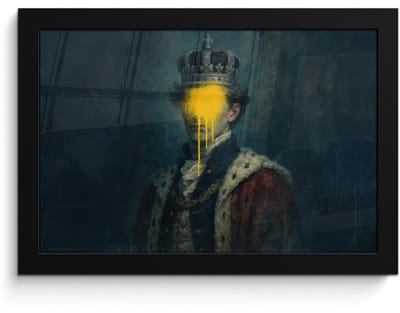 Poster in lijst - Fotolijst 30x20 cm - Posters - Koning - Portret - Druipende gele verf - Posterlijst zwart - Decoratie - Wanddecoratie woonkamer - Muurdecoratie slaapkamer