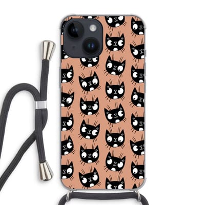 Case Company® - Hoesje met koord geschikt voor iPhone 14 hoesje met Koord - Kat - Telefoonhoesje met Zwart Koord - Bescherming aan alle Kanten en Over de Schermrand