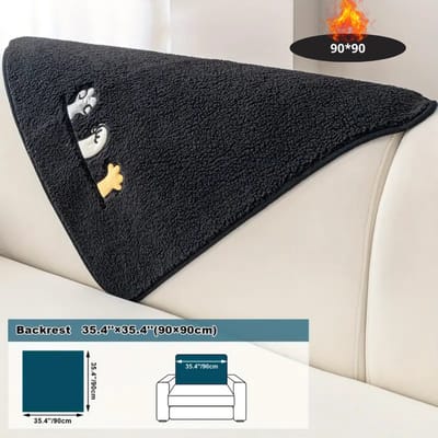Livano Bankhoes - Bankbeschermer - Stretch - Sofa Cover - Pluche - Zwart - Rugleuning 90x90