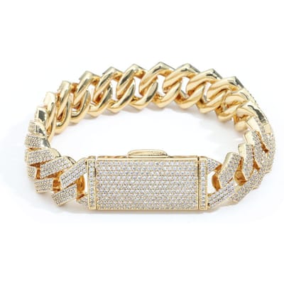 Bracelet Maillons Cubains 16MM Bague Baguette Sertissage Griffes Iced Out Micropavage Zircone Cubique Cz Pour Homme Femme Bijoux Hip Hop W6659WW-Gold Color beige