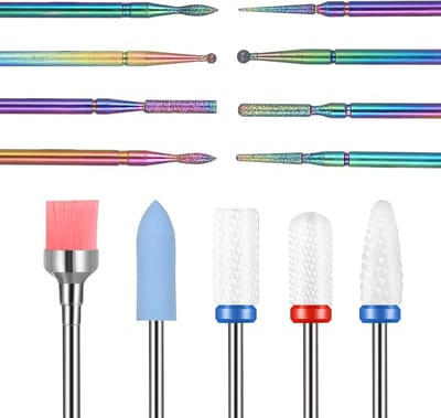 13-delige set nagelfreesbits, nagelfrees en accessoires voor gelnagels, inclusief carbide, keramiek en metalen cutters