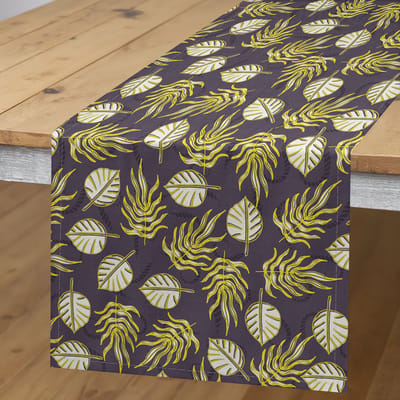 ABAKUHAUS Leafage Tafelloper – Herfstmotief – 40x180 cm – Quartz ivoor-mosterd