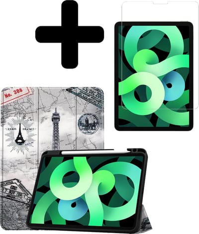 Hoes - Geschikt voor Apple iPad Air 5 (2022) - 10.9 inch - 5e Generatie - M1 - Met Screenprotector - Trifold Bookcase - Hard Cover Case - Met Uitsparing Geschikt voor Apple Pencil - Hardcover Book - Tablet Hoesje - Eiffeltoren