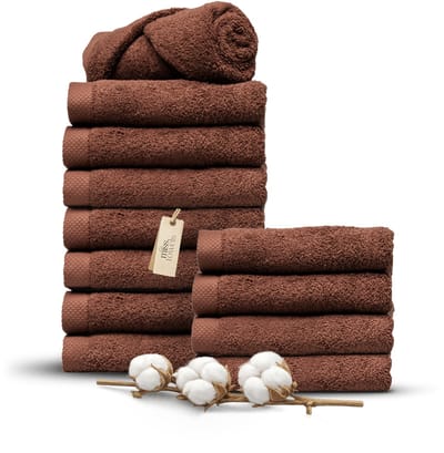 Miss Towels 50x100 Handdoeken Set 12 st. - 5 sterren Hotelkwaliteit - Badtextiel - Luxe Badhanddoeken - Zachte Badlakens - ChocoladeBruin - Made in Portugal