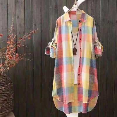 Dames Geruit Katoenen Shirt Chic Dames Blouse Elegant en Jeugdig Dames Blouses Nieuw Buitenkleding Koreaanse Stijl M roze