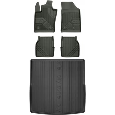 FROGUM 77 Set Automatten en Kofferbakmat - Geschikt voor JEEP COMPASS II (vanaf 2016) - Hoge laadvloer - TPE Rubber - Zwart