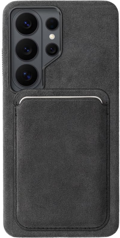 Rosso Avanti Hoesje Geschikt voor Samsung Galaxy S26 Ultra met Magnetische Kaarthouder | Compatibel met MagSafe / Qi2 | Echt Italiaans Alcantara | Back Cover en Wallet | Grijs