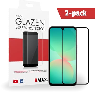 2-pack BMAX Samsung Galaxy A26 - Screenprotector - Full Cover 2.5D - Black - Samsung screenprotectors - Telefoonaccessoires - Telefonie & Accessoires - Beschermglas - Glas screenprotectors - Zwart