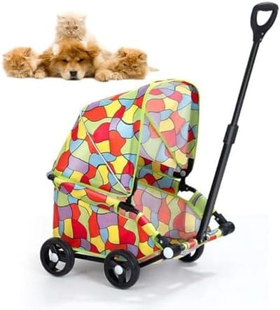 Huisdieren Wandelwagen - Hondenkar - Veilig Vervoer - Zonnescherm Inclusief - 51 cm - Gedessineerd
