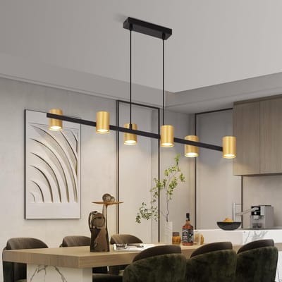 Glitzerlife - Hanglampen - Modern industrieel design - hanglampen eetkamer - 6xGU10 - verstelbare hanglamp - metalen pendellamp - Ø155cm - zwart goud - hanglampen woonkamer eetkamer