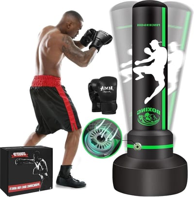 Bokstas met standaard - 180 cm zware bokszak voor volwassenen - zelfopblazend - training MMA Muay Thai fitness beginners met bokshandschoenen