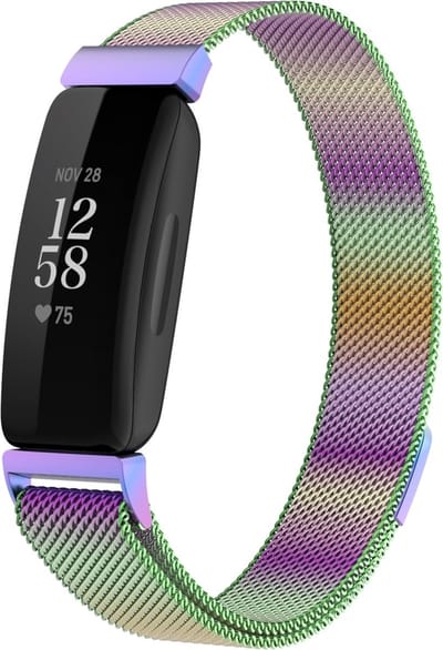 Horlogebandje - Geschikt voor Fitbit Inspire 3 - Milanees smartwatch bandje - Watchband - Verstelbaar - Magnetisch - Metaal - Paars/holografisch - Jonyx