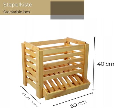Houten opbergbox voor aardappelen, uien en groenten - 60x40x40 cm