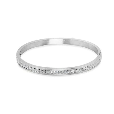 Twice As Nice Armband in edelstaal, ovale bangle met kristallen 6cm