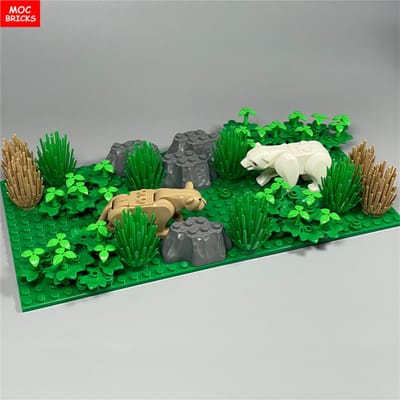 MOC Blokken Dichte Jungle Bos Struik Scène Tijger Leeuw Wild Dier Habitat Boom Plant Bouwstenen Gemonteerd Kinderspeelgoed