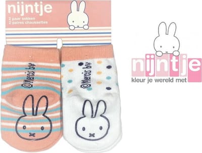 Nijntje Sokken - 12-18 Maanden - 2 Paar - Zalm Roze - Wit - Roze - MIffy - Nijntje